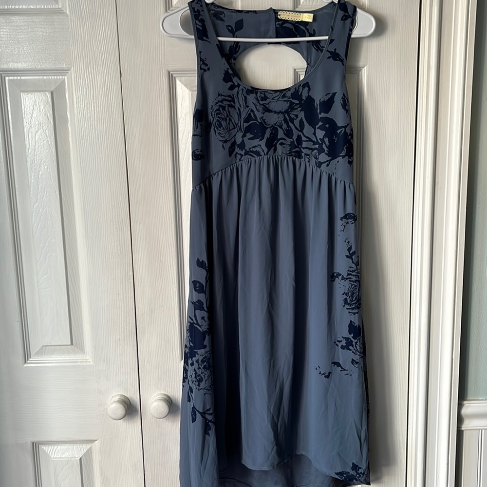 Anthropologie Pins & Needles blue dress with floral designs size 2